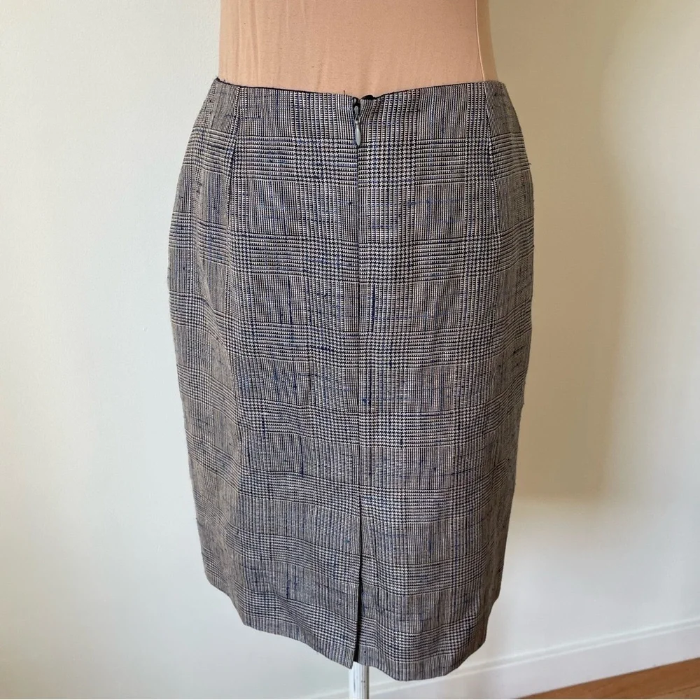 Akris High Waisted Gray Blue Wool Silk Linen Woven Pencil Skirt EUC Size 6